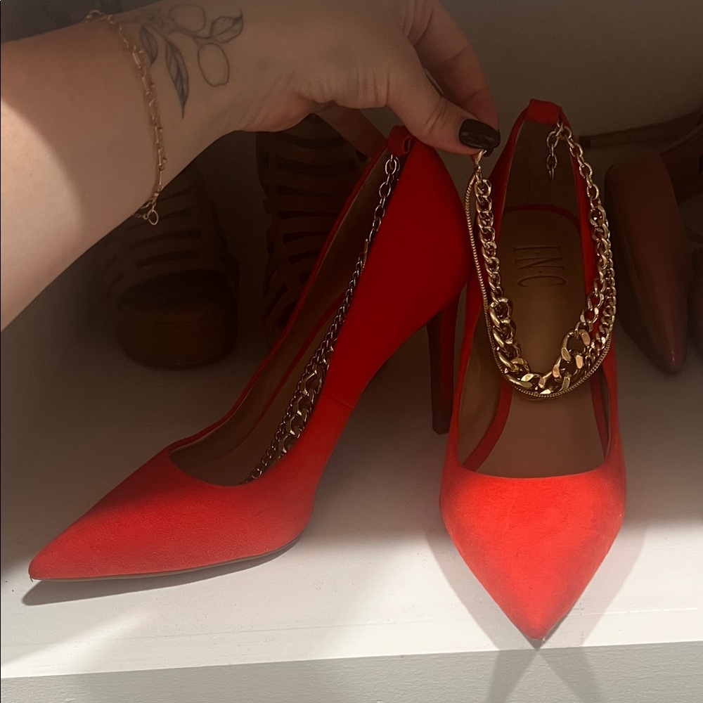 INC International Concepts Red Heels with Gold Chain